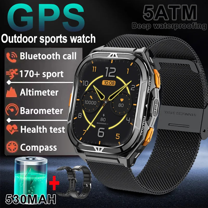 2025 New Dual Frequency GPS Smart Watch Men 1.96-inch HD AMOLED Screen Compass Bluetooth Call 5ATM Waterproof Sports Smart Watch