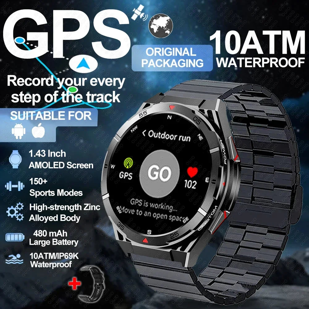 2025 New GPS Dual-Band satellite SmartWatch Men 1.43'' AMOLED Screen Compass Heart Rate BT Call IP69 10ATM Waterproof SmartWatch