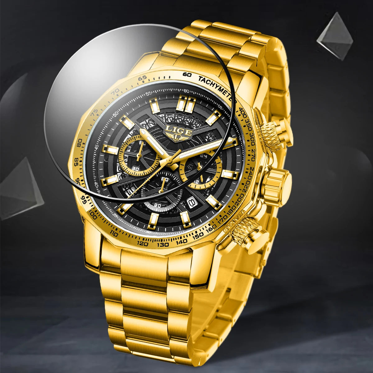 LIGE New Sport Chronograph Mens Watches Top Brand Luxury Full Steel Quartz Clock Waterproof Big Dial Watch Men Relogio Masculino