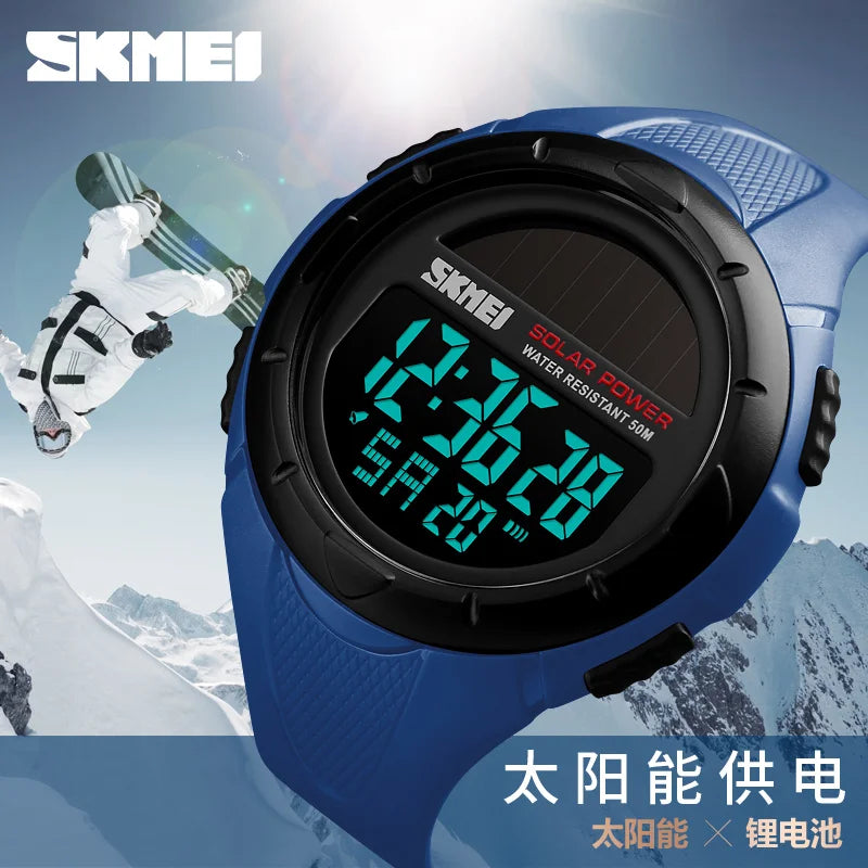SKMEI 1405 Solar Sport Digital Mens Wristwatch Military LED Display Watch for Men Waterproof Shockproof Clock Reloj Hombre 1251