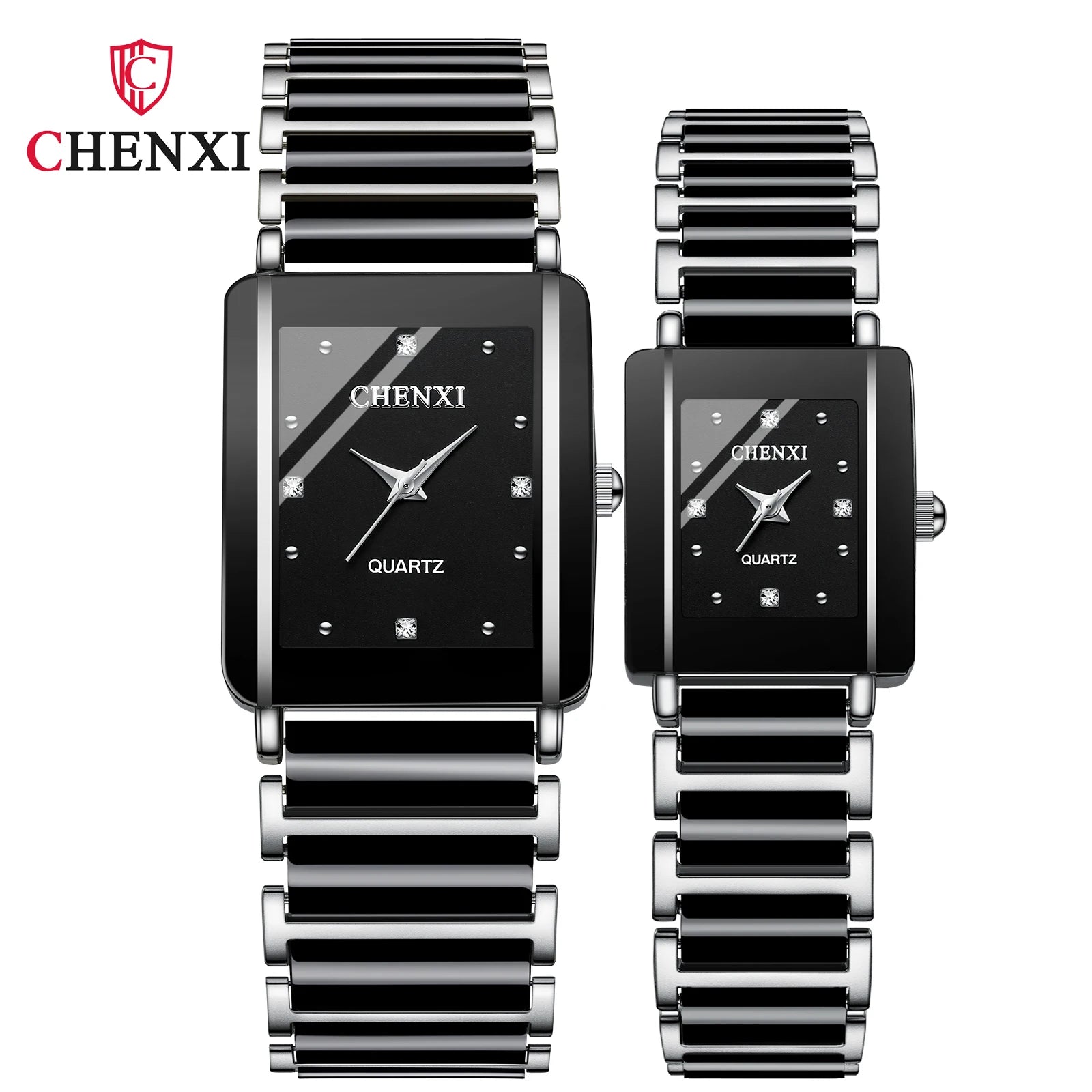 His & Hers Ceramic Watch Set - Square Fashion Couple's Matching Timepieces