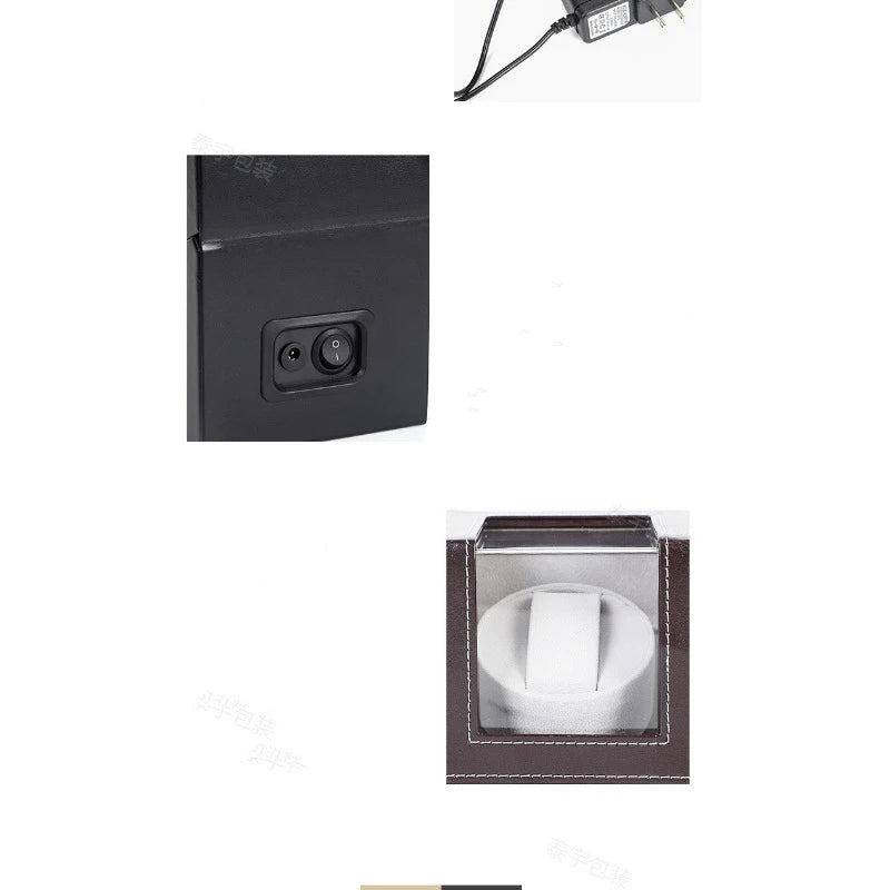 Automatic Single Watch Winder in Black PU Leather with Japanese Quiet Motor AC Adapter or Battery Powered Watch Winders