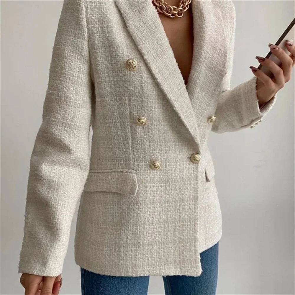 2024 Autumn New Women's Clothing Style Fashionable Versatile Texture Double breasted Mid length Suit Coat