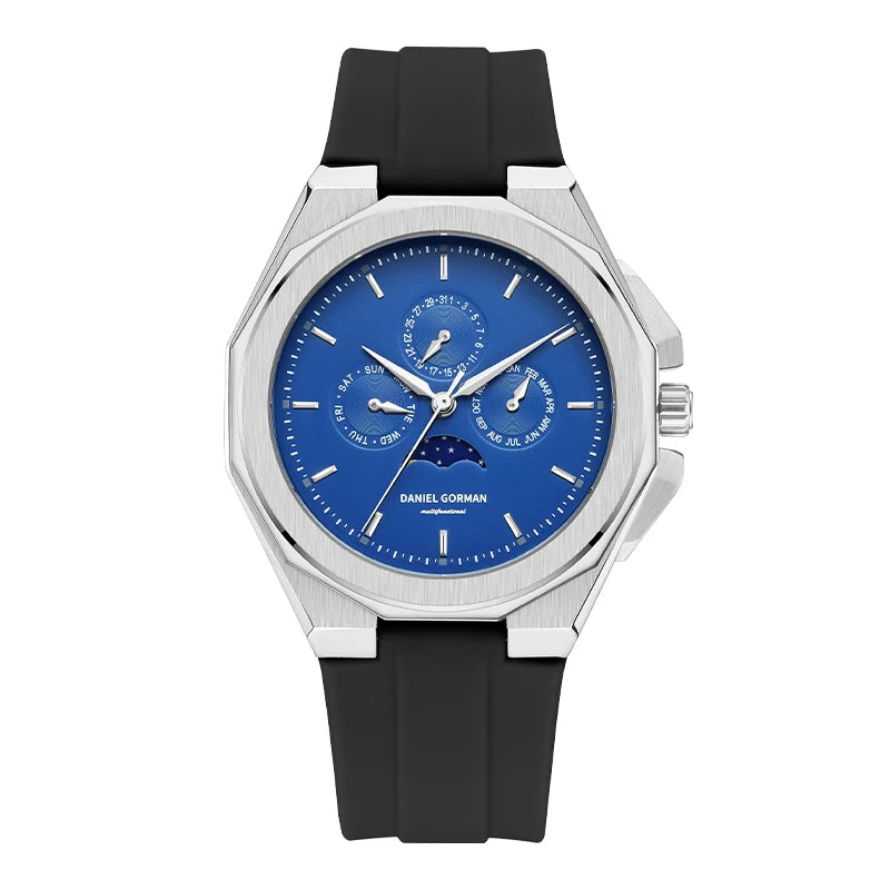 Sporty Men Wristwatch Chronograph Watch Function 3 Eyes Luminous hands Stainless Steel Case Soft Silicone Strap Reloj