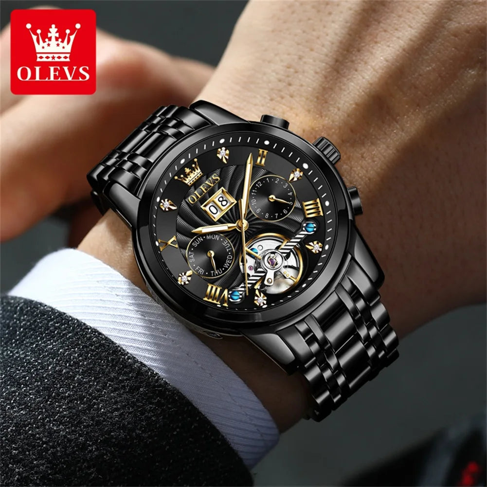 OLEVS Original brand Skeleton Men Watch Luxury Automatic Mechanical watches for man Waterproof Skeleton Luminous reloj hombre
