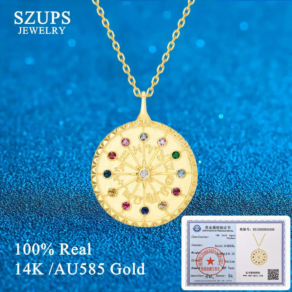 14K Gold Wheel of Fortune Zodiac Amulet