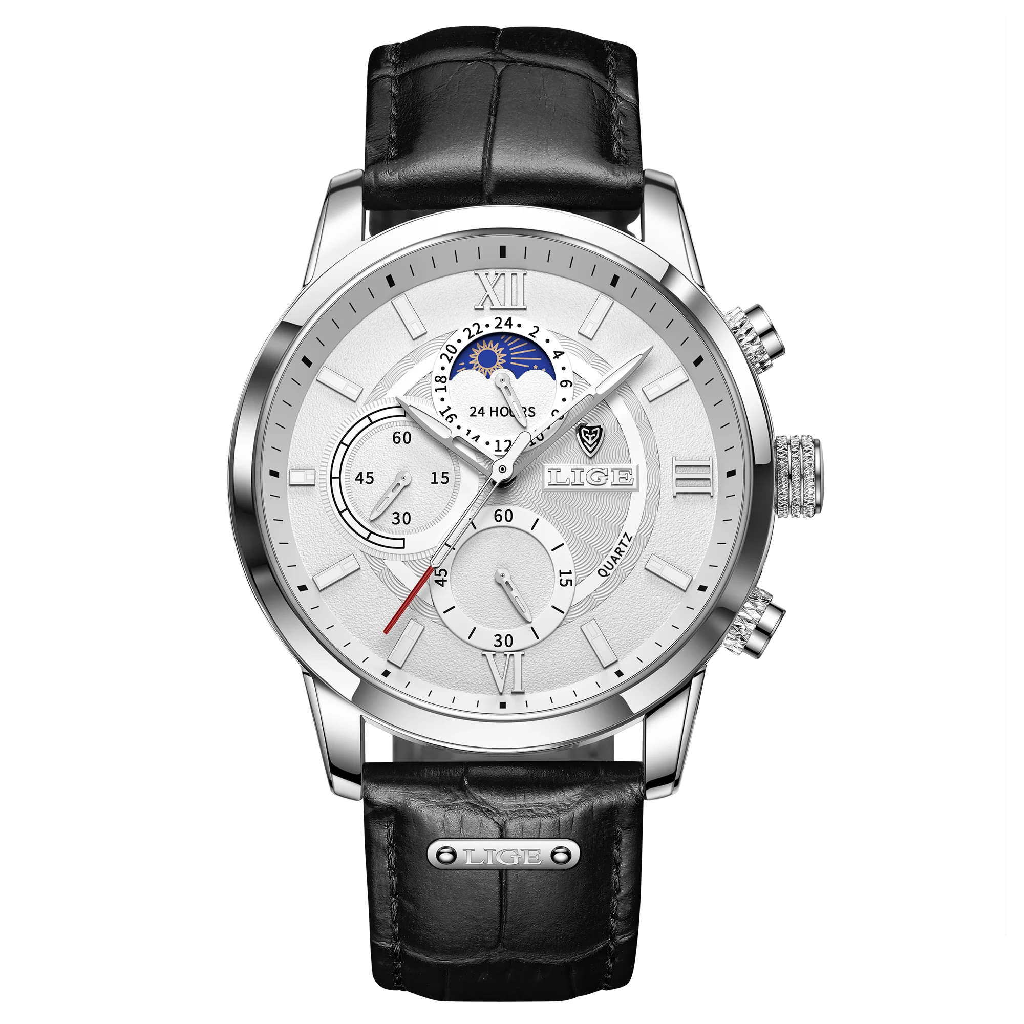 LIGE Cognac Elite 2025 - Premium Brown Leather Waterproof Sport Watch