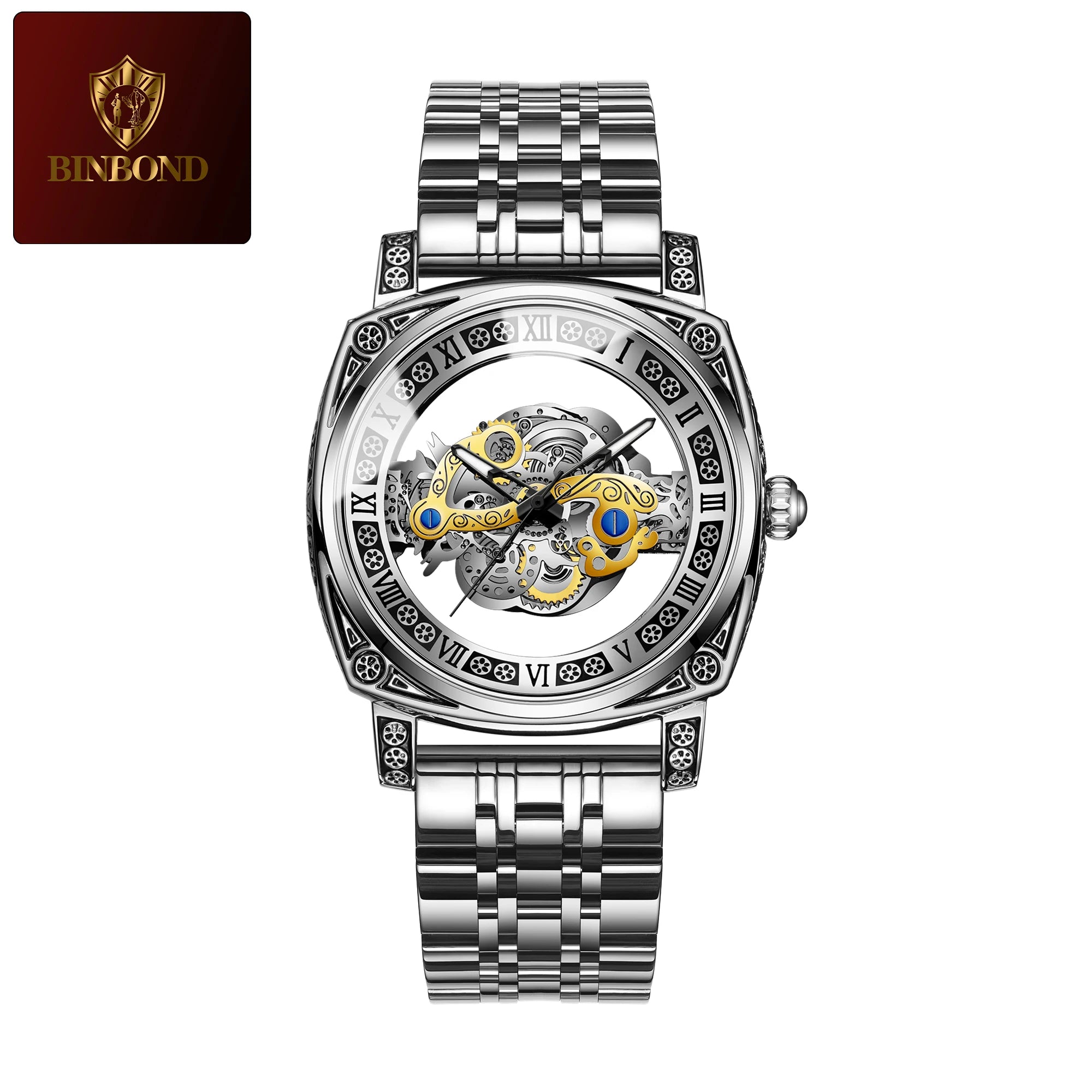 BINBOND Top Brand New 432 Tourbillon Men's Fully Automatic Luminous Hollow Watch Fashion Sports Non Mechanical Watch 2025