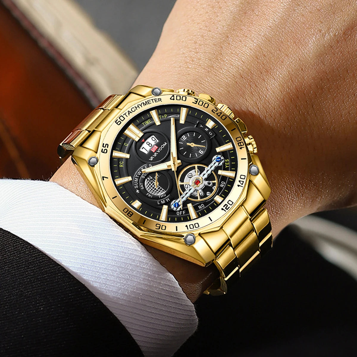 2023 New 12 O'clock Calendar Tourbillon Relogio Masculino Waterproof Sports Male Stainless Steel Strap Waterproof Watch for Men
