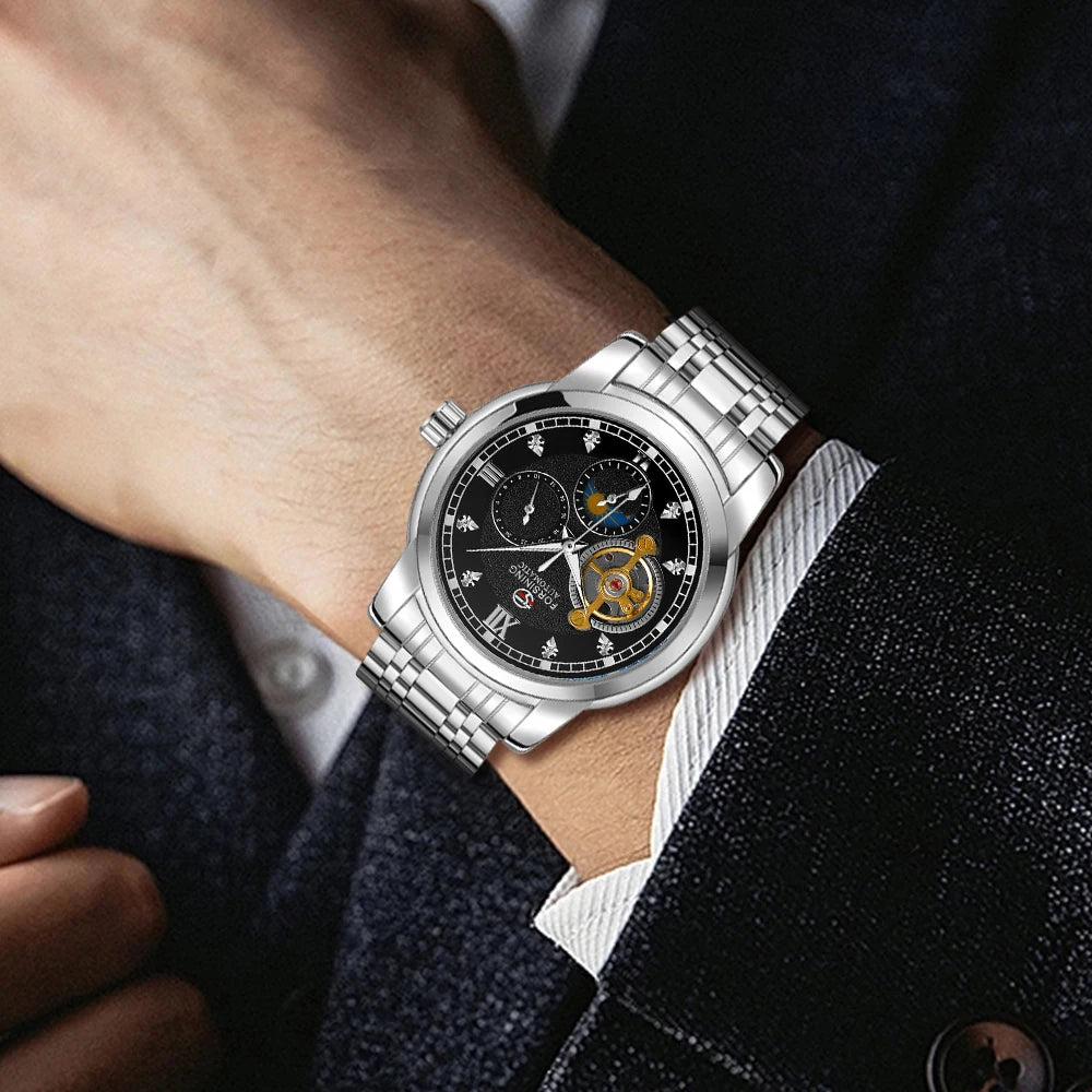 Luxury Tourbillon Automatic Watch - Diamond Dial Metal Strap