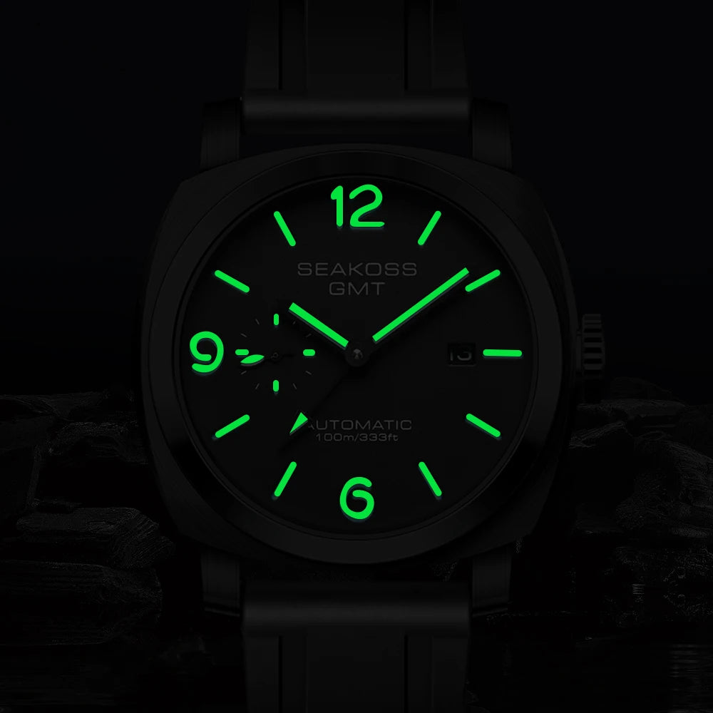 SEAKOSS GMT Super Luminous Diving Automatic Mechanical Watch Men 10ATM 1963 Original 2557 Movement Calendar Sapphire Wristwatch