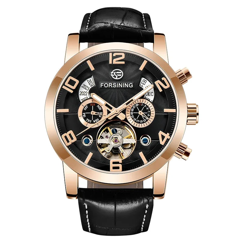 Automatic Tourbillon Sport Watch - Genuine Leather Military Casual Timepiece