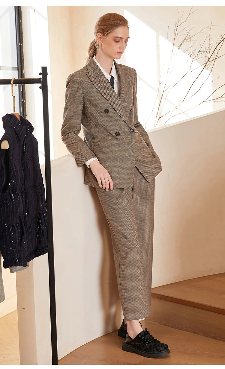 K1767L 50% Australian Clothes Wool Formal Blazers For Women Ladies Office Wear Business Suits Luxuy Houndstooth Clothing