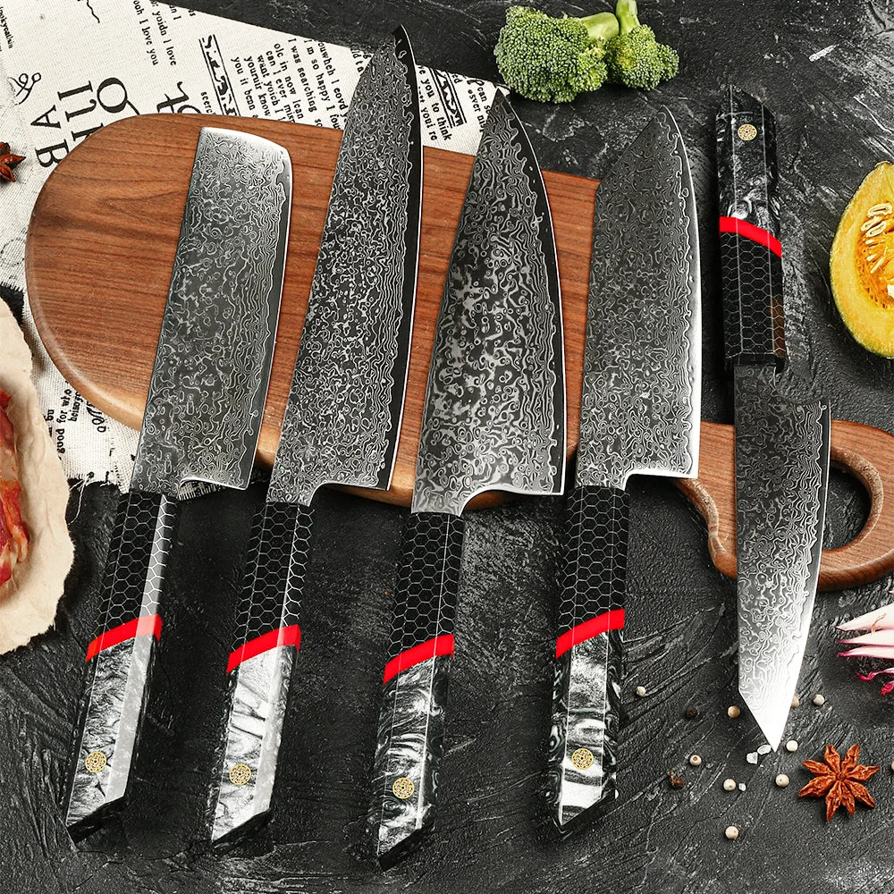 AMBER Kitchen Knife Set VG10  Damascus Steel Chef Knife Kitchen Accessories Professional Chef knives Cooking Tools