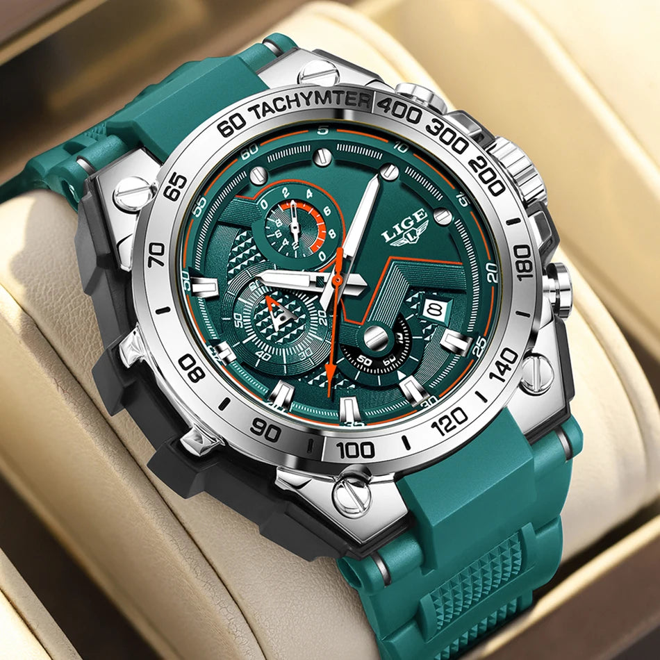 LIGE Tactical Green - Military Silicone Big Dial Sport Chronograph