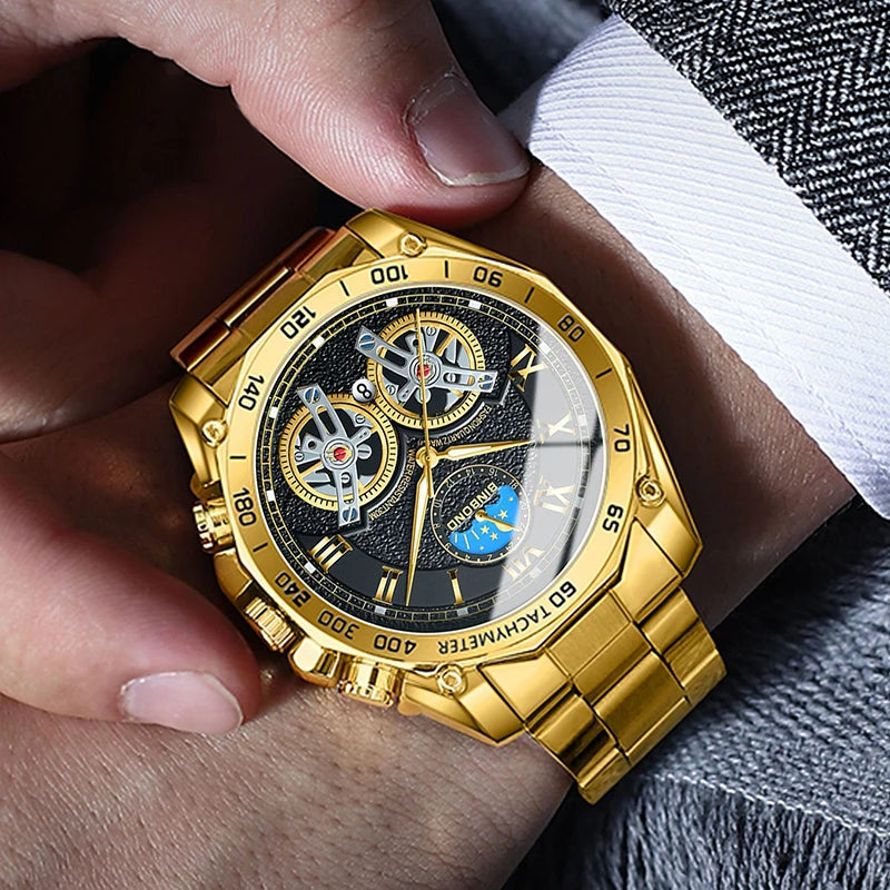 Double Tourbillon Men Watch Non Fully Automatic Hollow Mechanical Watch Fashionable Night Light Calendar Waterproof Quartz Watch