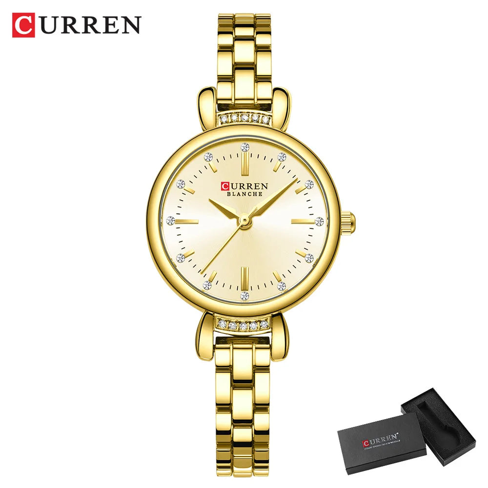 CURREN-Elegant Dress Watch for Women, Luxurious and Exquisite, 28mm Dial with Shinning Rhinestone, Quartz Wristwatch, New