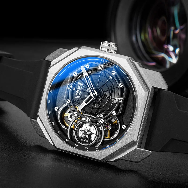 Skeleton Automatic Mechanical Watch Black Silicone Strap Men Clock Male Orologio Man Sliver Steampunk Hombre Relogio Masculino