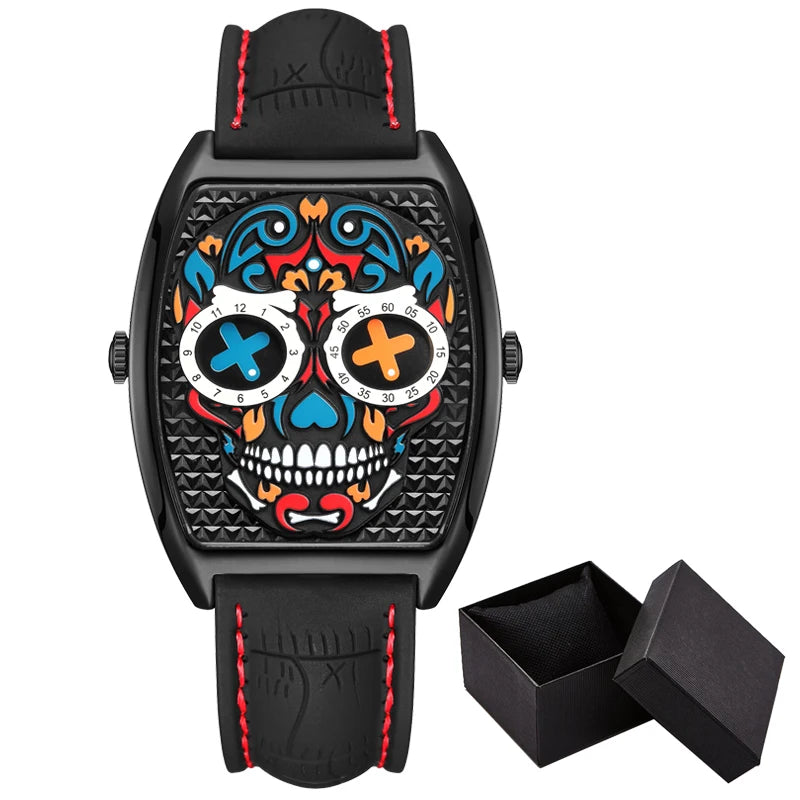 Skull Clock Quartz Wristwatch Men Watch Black Skeleton Watches High Quality Steampunk Reloj Hip Hop Man Hombre Relogio Masculino