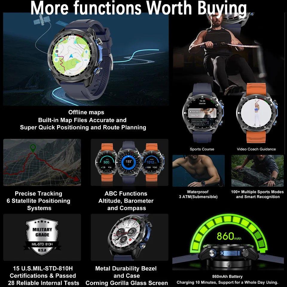 New Watch DT G1 Smart Watch Men's 1.43 "HD AMOLED Screen GPS Track 3ATM Waterproof Heart Rate Bluetooth Call Compass Smart Watch