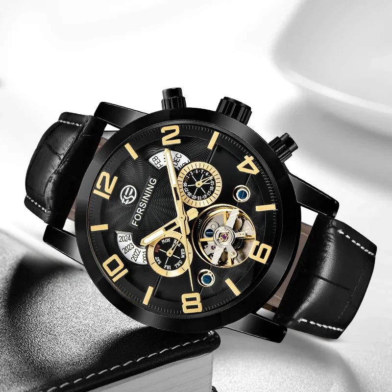 Automatic Tourbillon Sport Watch - Genuine Leather Military Casual Timepiece