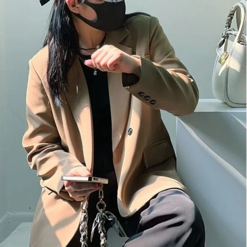 Clothes Jacket Brown Over Coats for Women Black Blazer Woman Dress Outerwears Loose Long Solid on Promotion Sale 2024 Autumn New