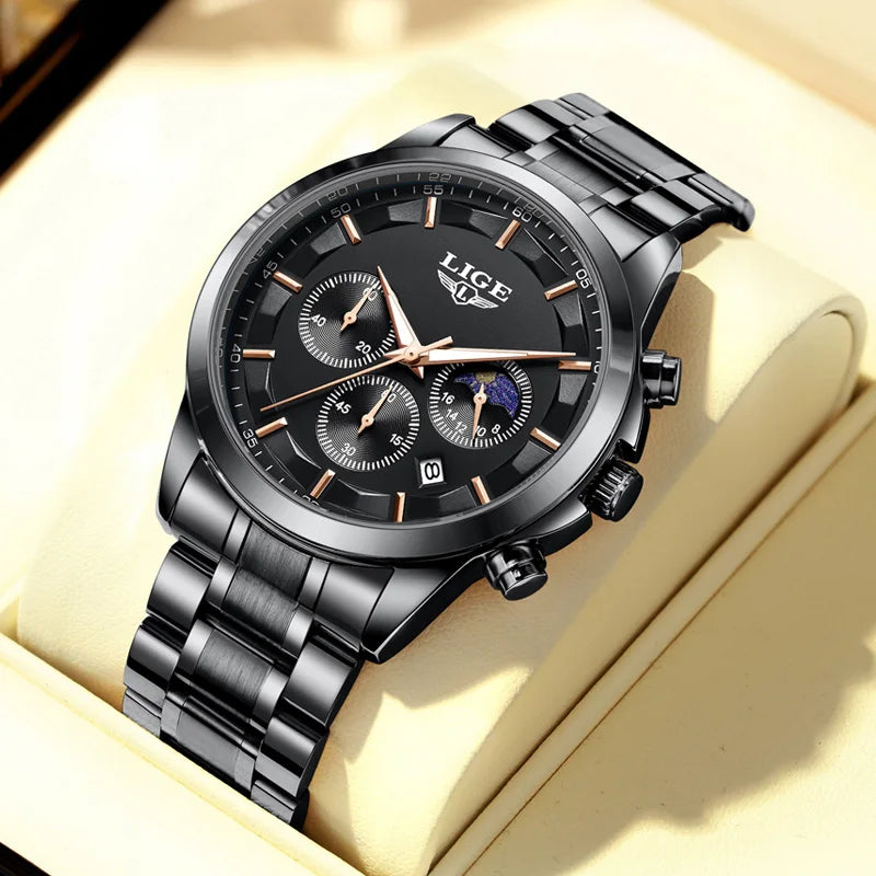 LIGE Gentleman's Elite - Luxury Chronograph Timepiece with Gift Presentation