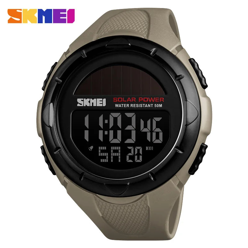 SKMEI 1405 Solar Sport Digital Mens Wristwatch Military LED Display Watch for Men Waterproof Shockproof Clock Reloj Hombre 1251