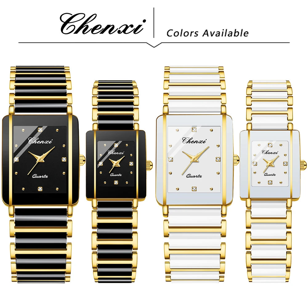 His & Hers Ceramic Watch Set - Square Fashion Couple's Matching Timepieces