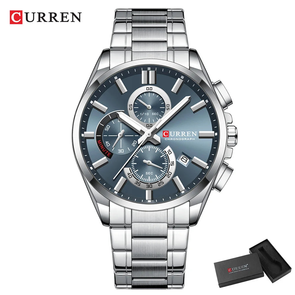 CURREN Men's Luxury Chronograph Watch - Moon Phase Waterproof Stainless Steel