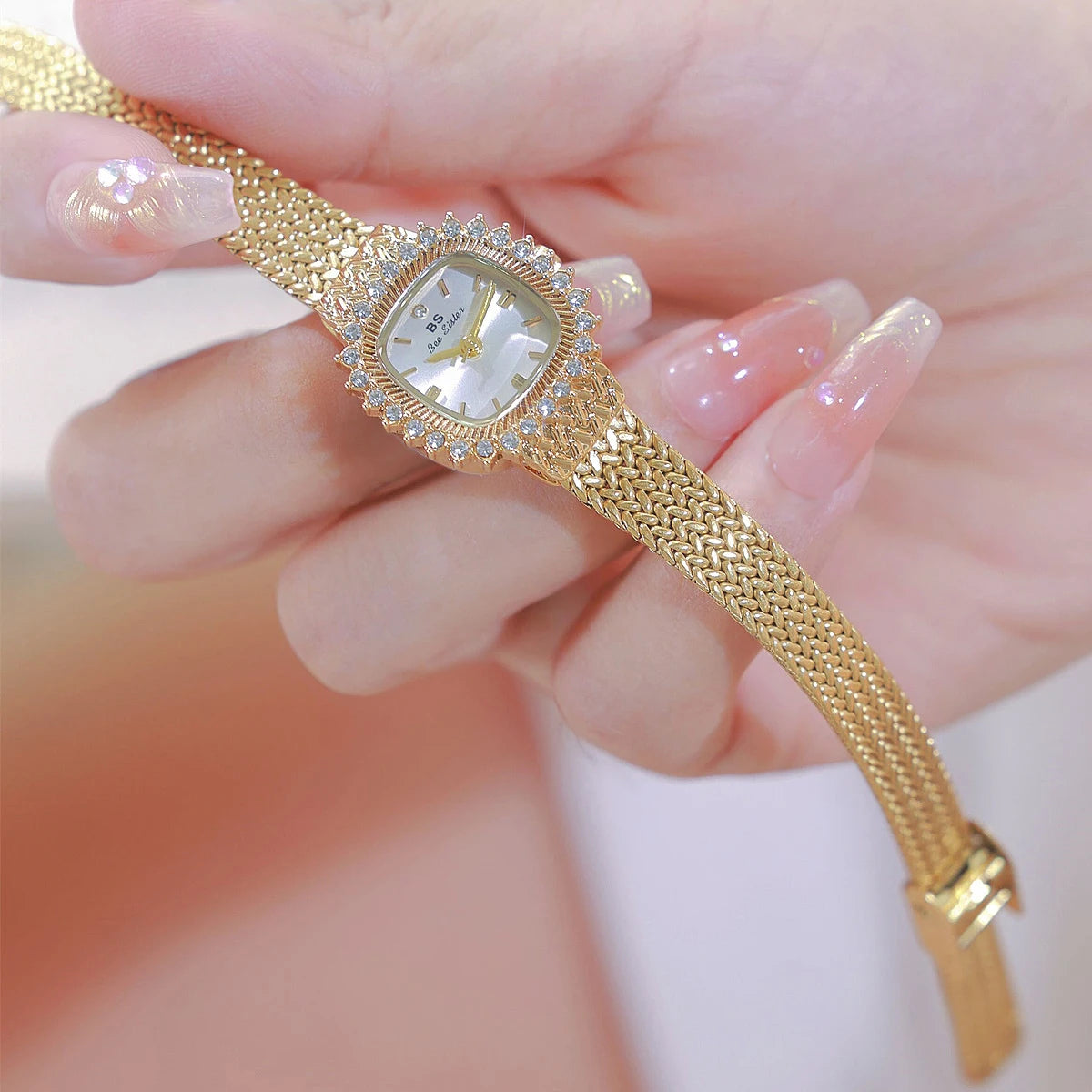 Fashion Brand Luxury Womens Watch With Rhinestones Golden Mesh Diamond Watches Small Ladies Watch For Women Relogios Feminino