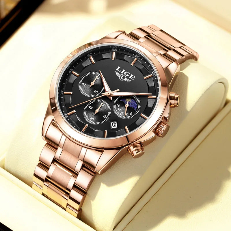 LIGE Gentleman's Elite - Luxury Chronograph Timepiece with Gift Presentation