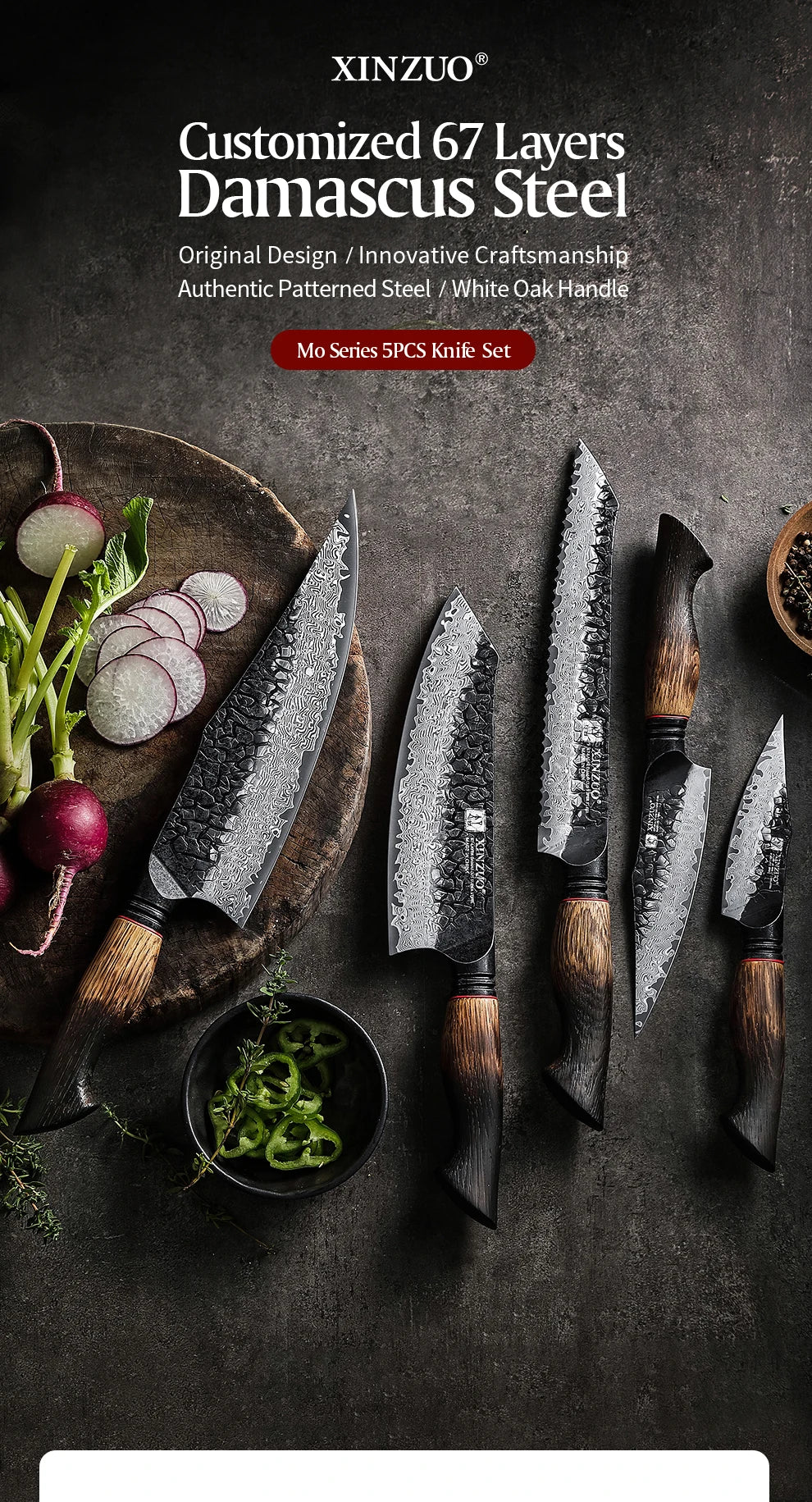 XINZUO 1-5PCS Damascus Steel Kitchen Knife 10Cr15CoMov Steel Core Chopping Vegetables And Fruits Household Kitchen Knife