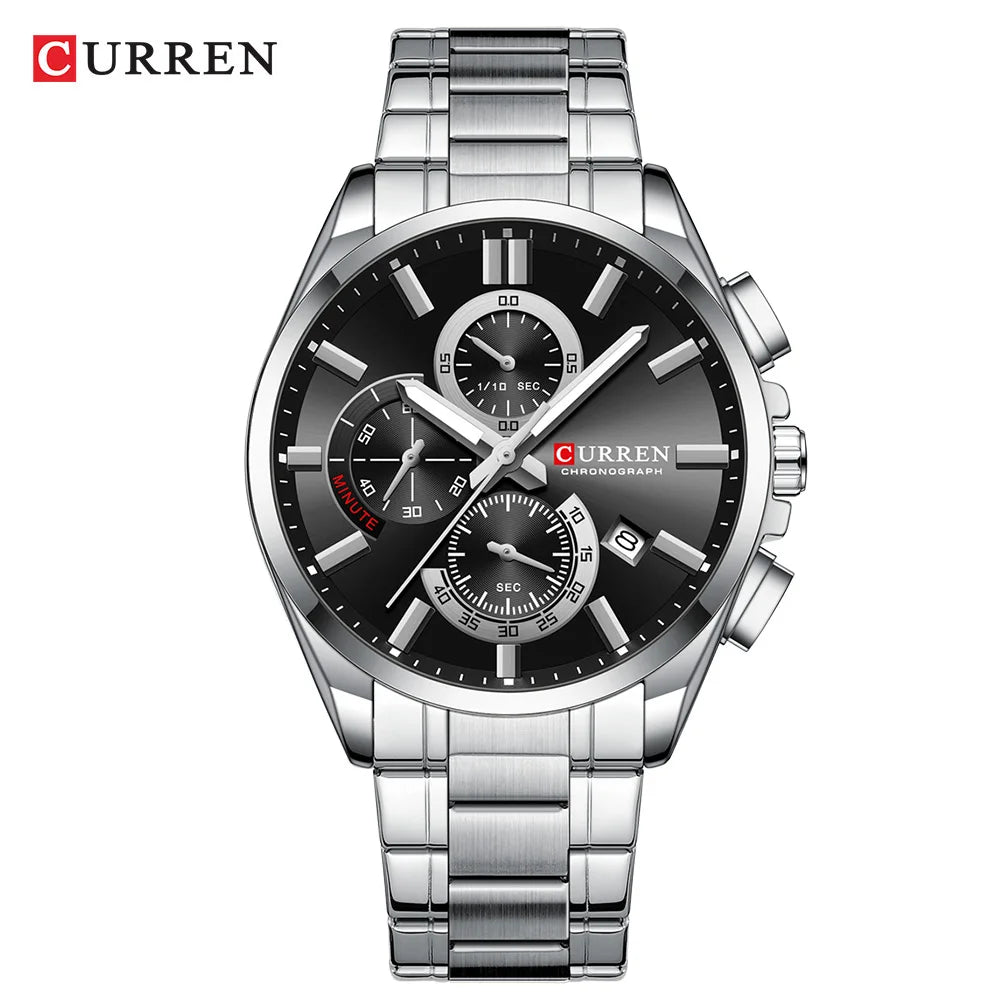 CURREN Men's Luxury Chronograph Watch - Moon Phase Waterproof Stainless Steel