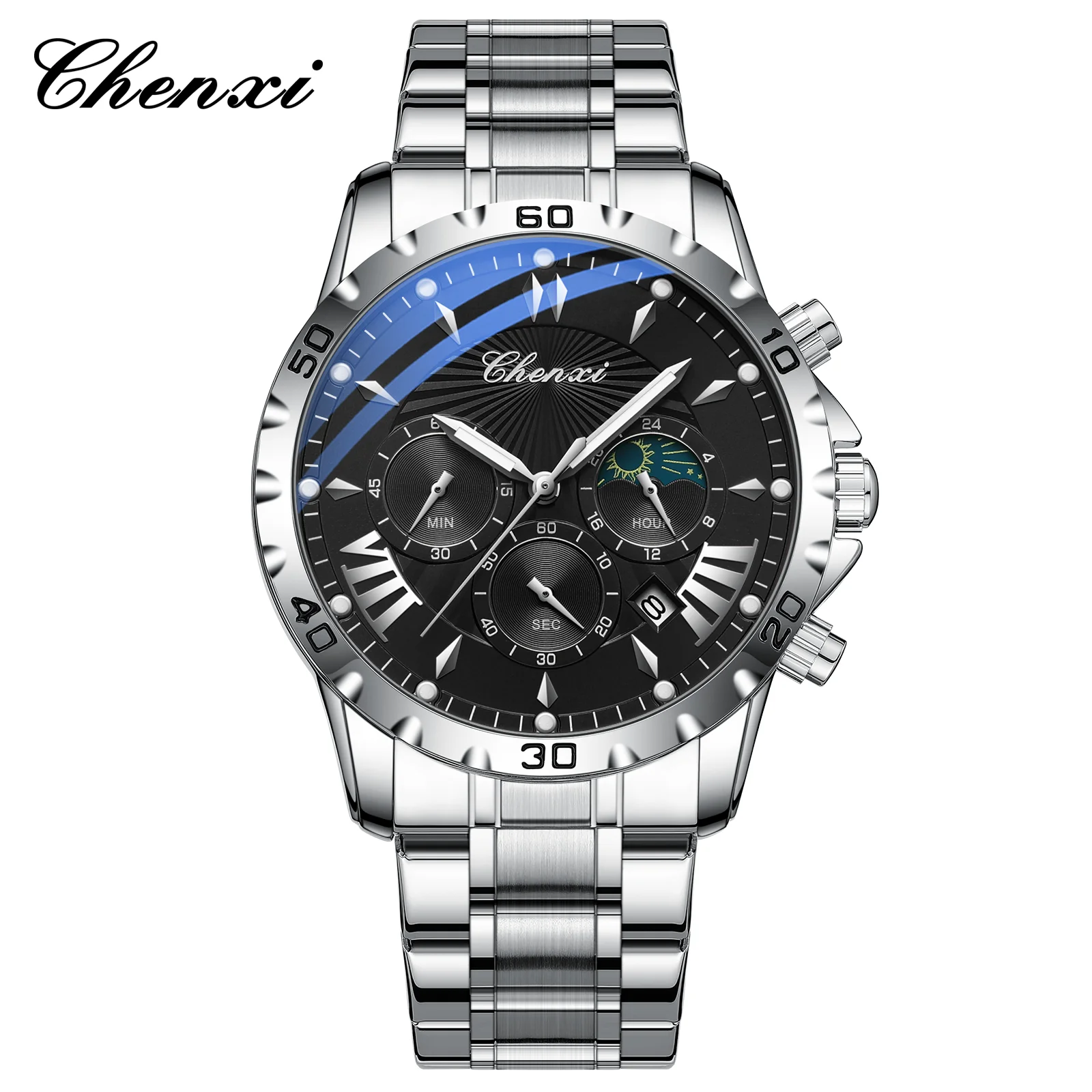 Multi-Function Chronograph Watch - Luminous Waterproof Steel Strap Quartz
