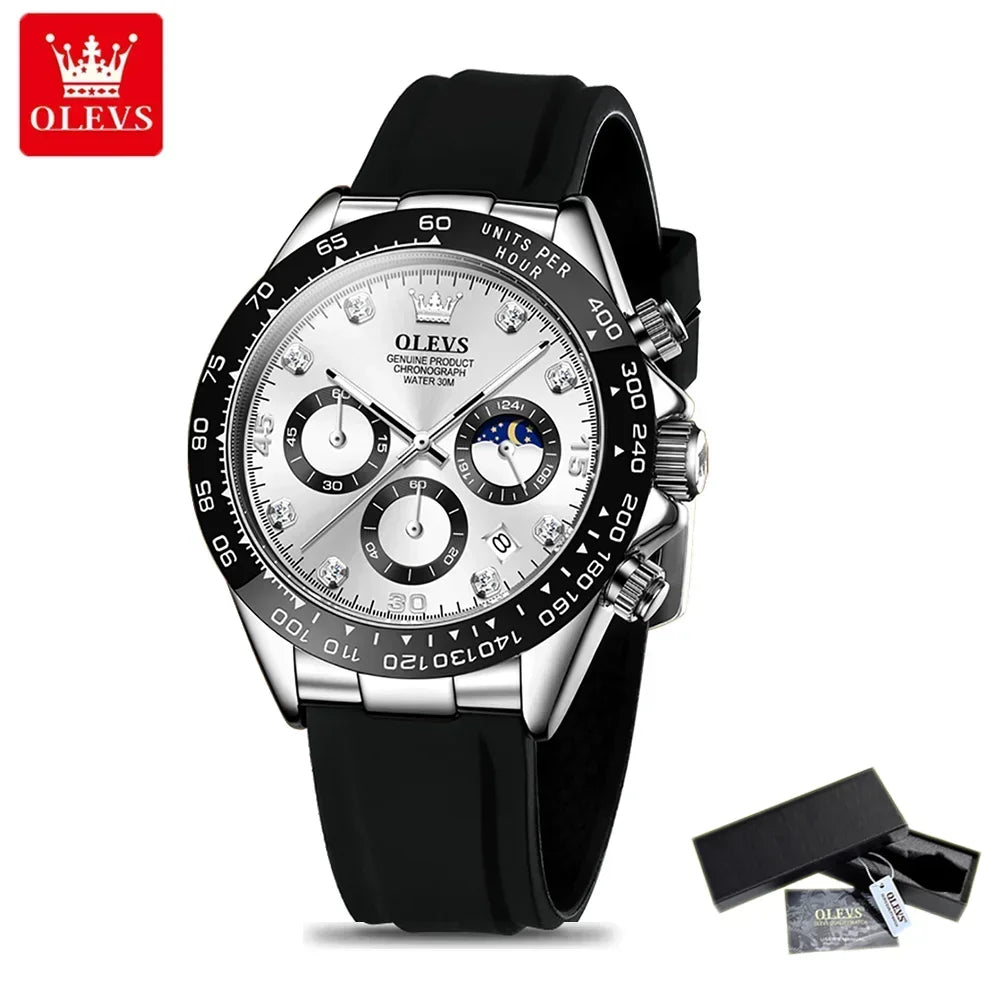 OLEVS Luxury Men's Watches Moon Phase Chronograph Man Watch Original Quartz Wrist Watch Waterproof Luminous Watch for Men Clock
