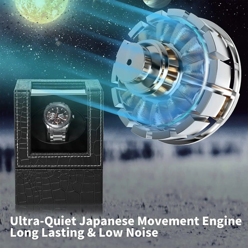 Premium Automatic Watch Winder - Black Leather with Japanese Silent Motor