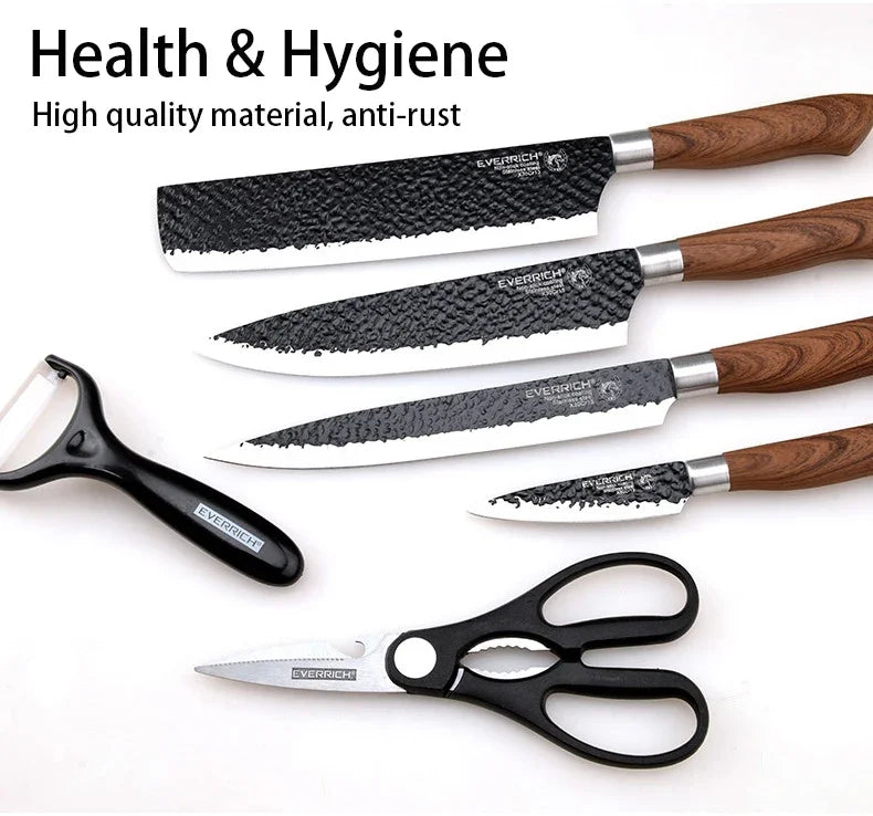 6 Pcs Sets Kitchen Knife Stainless Steel Kitchen Knife Sets Non Stick Blade Chef Sliciing Cleaver Paring Scissors Peeler Knives