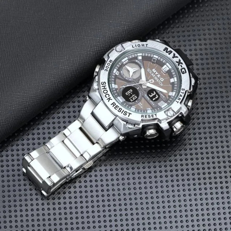 Solar Energy Watch for Men 53mm Endurance Light Kinetic Energy Timer Alarm Clock Rotating Windmill All Steel Men Watch Reloj