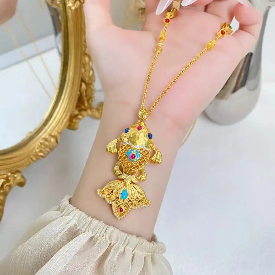 24K Gold Enamel Blue Eye Goldfish Set