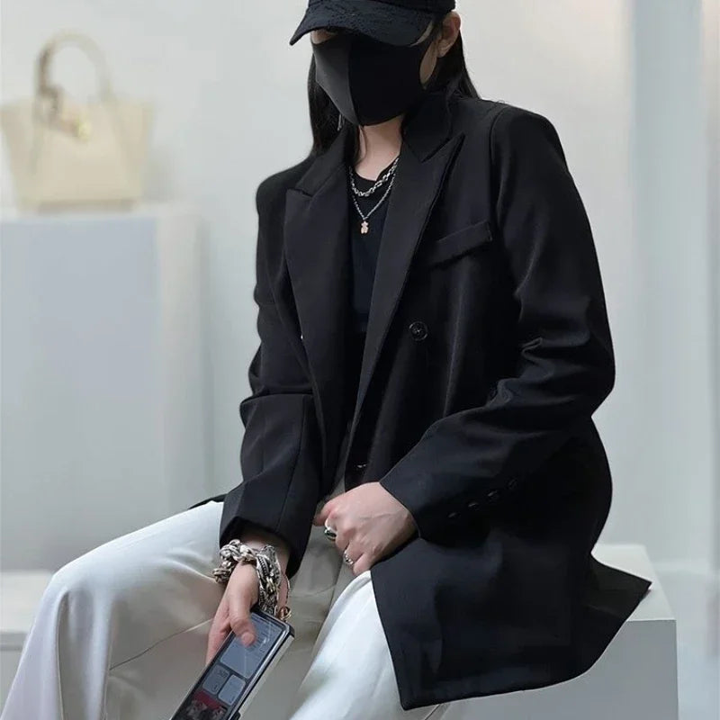 Clothes Jacket Brown Over Coats for Women Black Blazer Woman Dress Outerwears Loose Long Solid on Promotion Sale 2024 Autumn New
