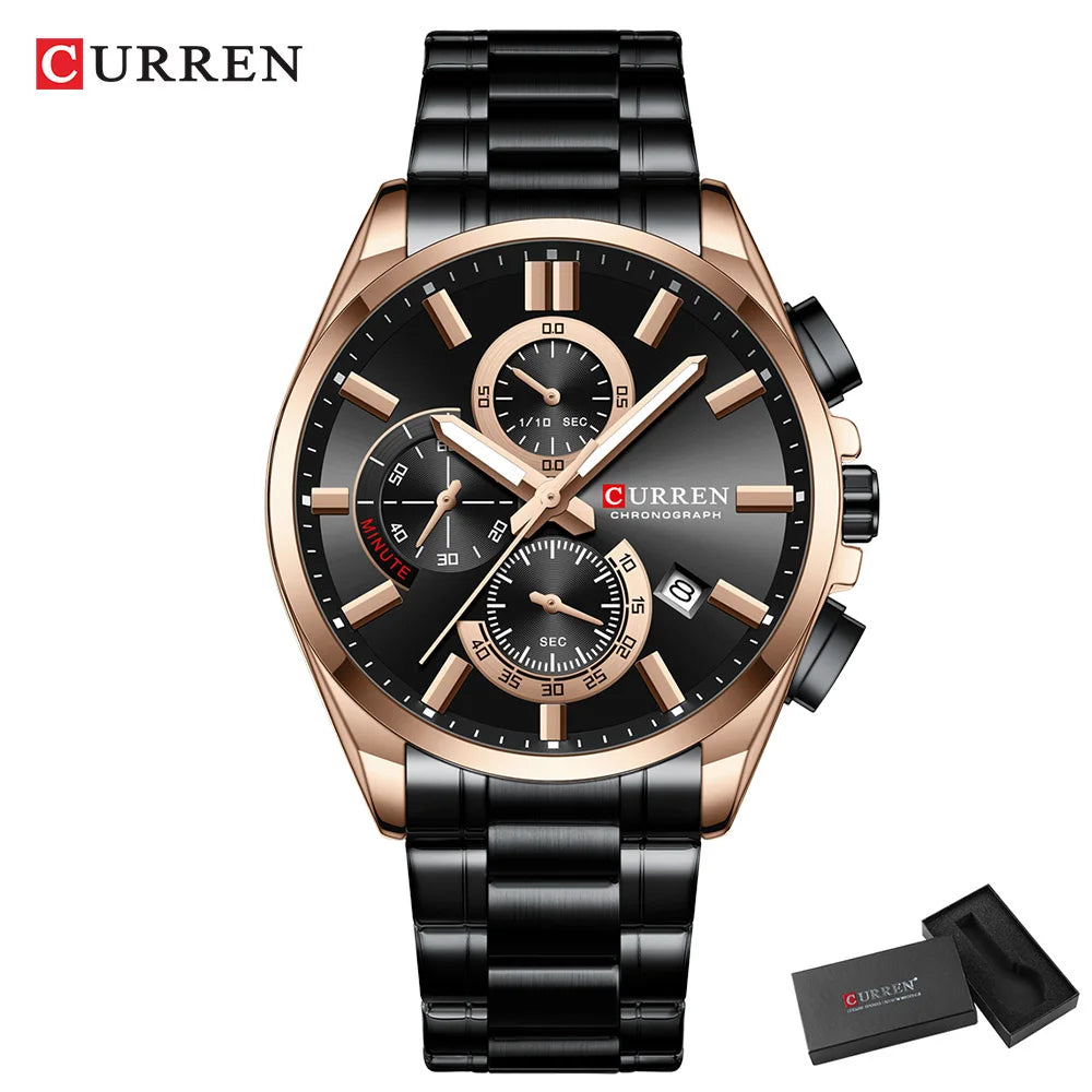 CURREN Men's Luxury Chronograph Watch - Moon Phase Waterproof Stainless Steel