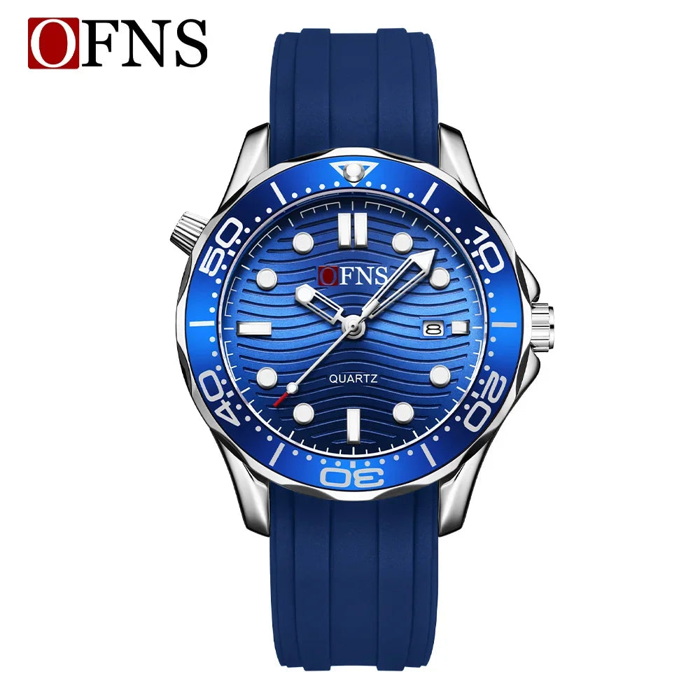 OFNS 7102 Fashion Trendy Men's Watch with Rotating bezel Sports Waterproof Night Light Calendar Men's Quartz Watch