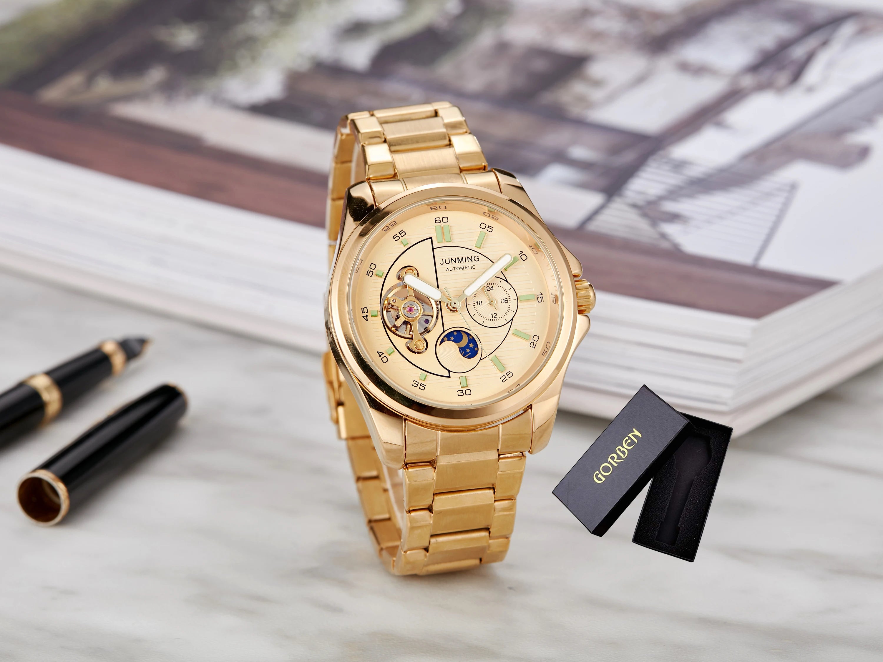 Skeleton Mechanical Watch Men's Top Brand Luxury Automatic Wristwatch Stainless Steel Band Sports Waterproof Male Reloj Gifts