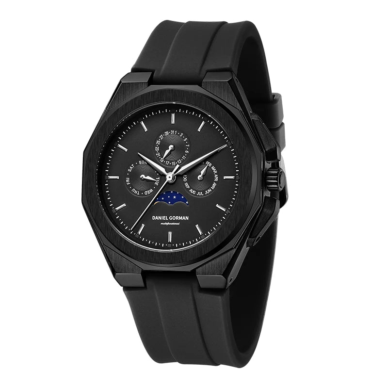 Sporty Men Wristwatch Chronograph Watch Function 3 Eyes Luminous hands Stainless Steel Case Soft Silicone Strap Reloj