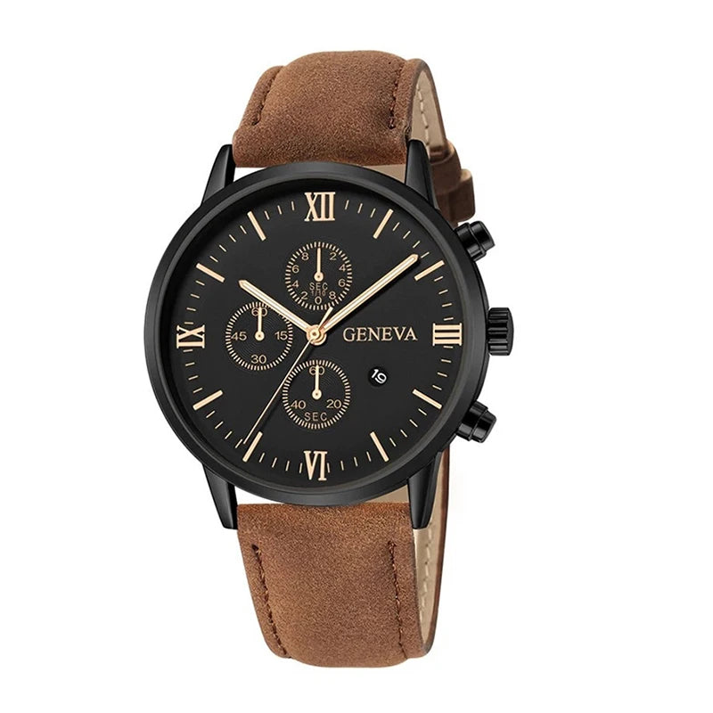 Everyday Classic - Men's Casual Leather Band Quartz Watch with Calendar