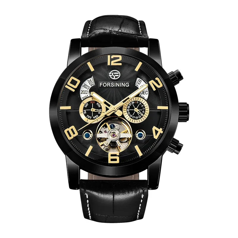 Automatic Tourbillon Sport Watch - Genuine Leather Military Casual Timepiece