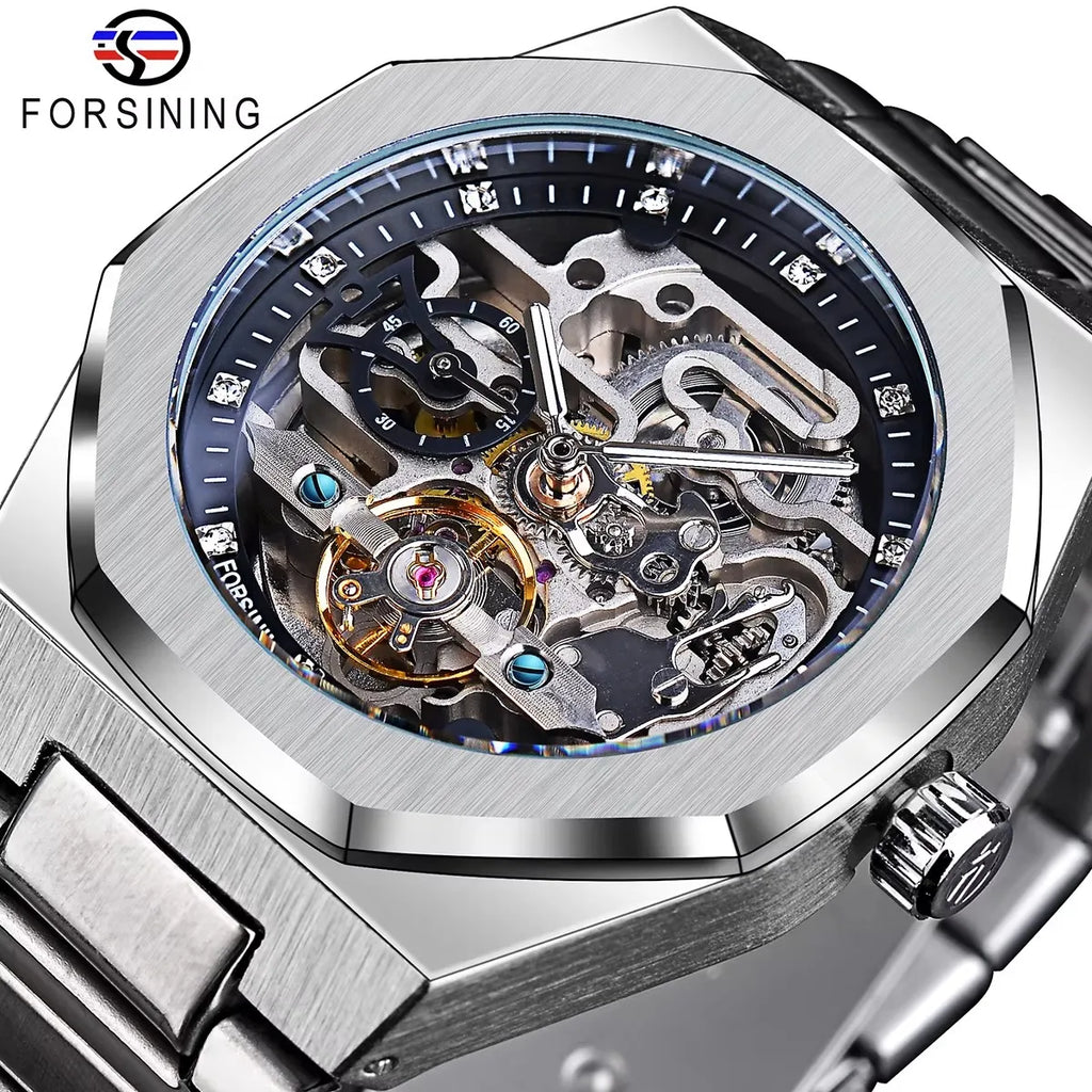 3D Diamond Skeleton Tourbillon Watch - Military Automatic