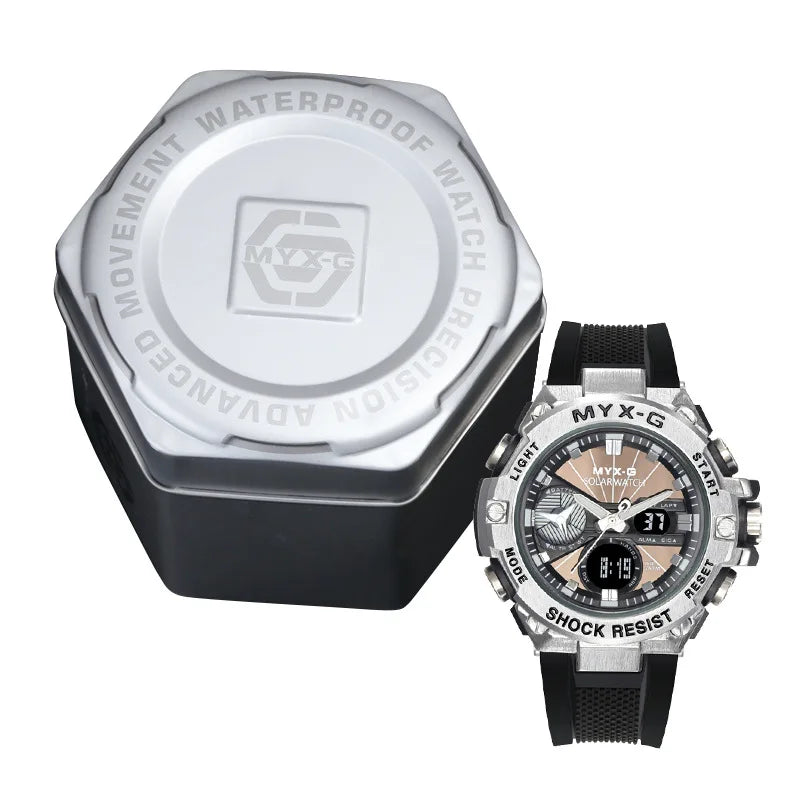Solar Energy Watch For Men Endurance Light Kinetic Energy Timer Alarm Clock Rotating Windmill All Steel Men Watch Reloj Hombre