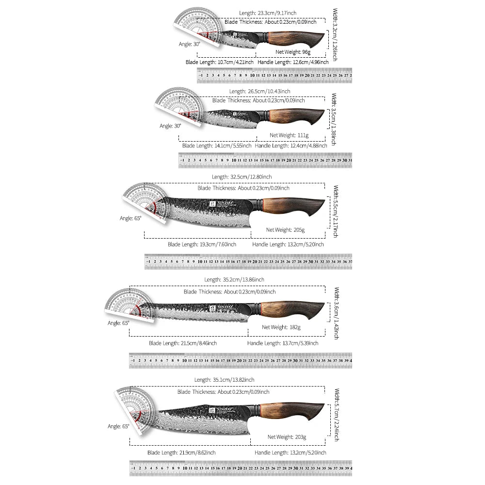 XINZUO 1-5PCS Damascus Steel Kitchen Knife 10Cr15CoMov Steel Core Chopping Vegetables And Fruits Household Kitchen Knife